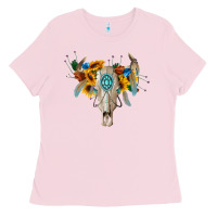 Bubblegum Pink boho bull skull Ladies Tee - BarkalooDesign