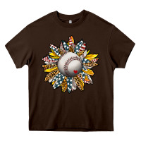 Chocolate Brown Baseball Sunflower Heavy Core Tee - CowhideDigitalArt