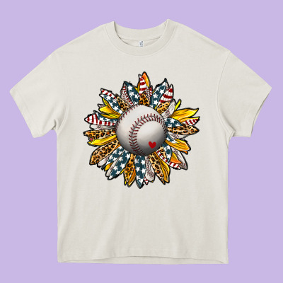 Baseball Sunflower Heavy Core Tee Designed By Cowhidedigitalart