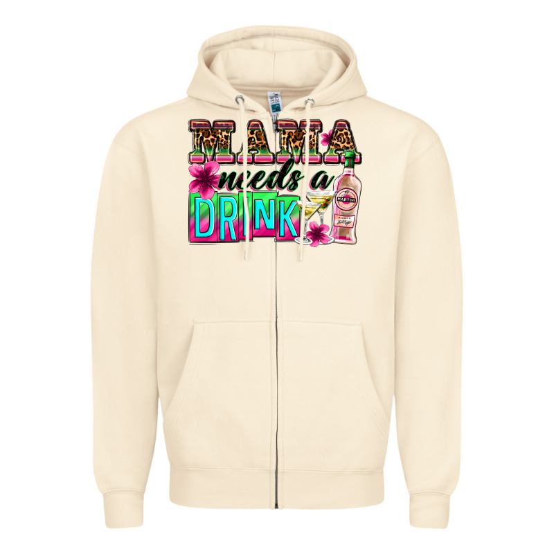 Mama Needs A Drink Zipper Hoodie by Zillion Design Studio | Teevron