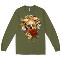Army Green Triangle Flower Skeletons Long Sleeve Tee - RanaPortraitStore