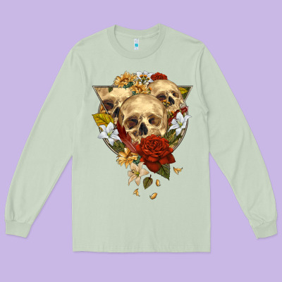 Long Sleeve Tee Triangle Flower Skeletons
