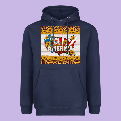 God Bless America Square Coaster Heavyweight Hoodie Designed By Hra Design Shop