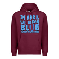 Burgundy in april we wear blue autism awareness Premium Hoodie - MaliasSmallBusiness