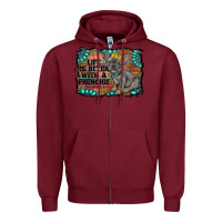 Burgundy life is better with a frenchie Zipper Hoodie - RanaPortraitStore