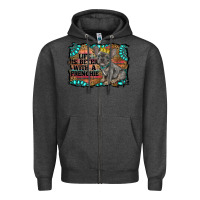 Charcoal Heather life is better with a frenchie Zipper Hoodie - RanaPortraitStore