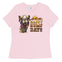 Bubblegum Pink happy hump day camel Ladies Tee - BarkalooDesign
