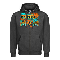 Charcoal Heather basketball mom with leopard Zipper Hoodie - Zillion Design Studio