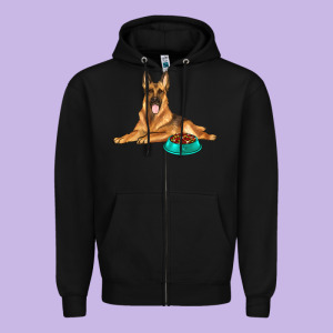 German Shepherd With Food Bowl Zipper Hoodie Designed By Texasbilliewilder