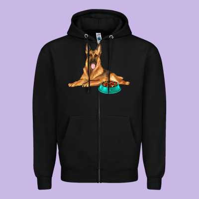 German Shepherd With Food Bowl Zipper Hoodie Designed By Texasbilliewilder