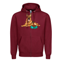 Burgundy german shepherd with food bowl Zipper Hoodie - texasbilliewilder