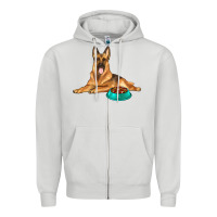 Dove Grey german shepherd with food bowl Zipper Hoodie - texasbilliewilder
