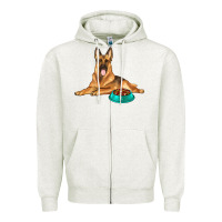 Oatmeal Heather german shepherd with food bowl Zipper Hoodie - texasbilliewilder