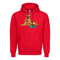 Red german shepherd with food bowl Zipper Hoodie - texasbilliewilder