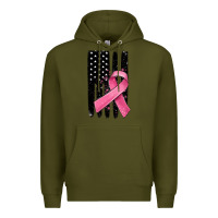 Army Green breast cancer ribbon american flag Premium Hoodie - MaliasSmallBusiness