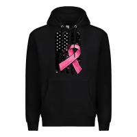 Black breast cancer ribbon american flag Premium Hoodie - MaliasSmallBusiness