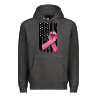 Charcoal Heather breast cancer ribbon american flag Premium Hoodie - MaliasSmallBusiness