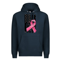 Navy breast cancer ribbon american flag Premium Hoodie - MaliasSmallBusiness