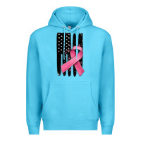Ocean Blue breast cancer ribbon american flag Premium Hoodie - MaliasSmallBusiness
