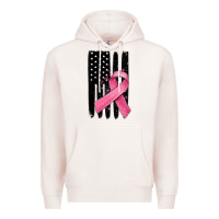 Pale Pink breast cancer ribbon american flag Premium Hoodie - MaliasSmallBusiness