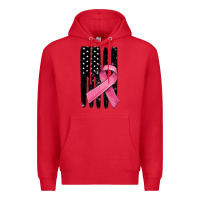 Red breast cancer ribbon american flag Premium Hoodie - MaliasSmallBusiness