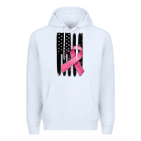 White breast cancer ribbon american flag Premium Hoodie - MaliasSmallBusiness