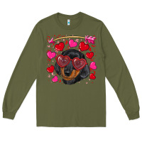 Army Green valentine's day  dachshund puppy Long Sleeve Tee - RanaPortraitStore