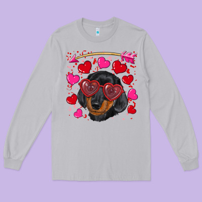 Long Sleeve Tee valentine's day  dachshund puppy