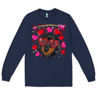Navy valentine's day  dachshund puppy Long Sleeve Tee - RanaPortraitStore