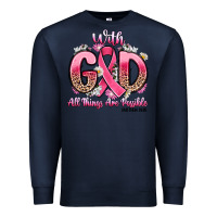 Navy breast cancer with god all things are possible Premium Sweatshirt - Artiststas