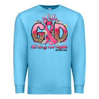 Ocean Blue breast cancer with god all things are possible Premium Sweatshirt - Artiststas