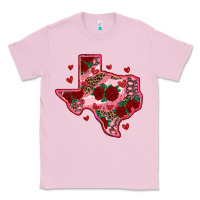 Bubblegum Pink valentine' s day texas map with roses Classic Tee - RanaPortraitStore