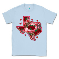 Dusty Blue valentine' s day texas map with roses Classic Tee - RanaPortraitStore