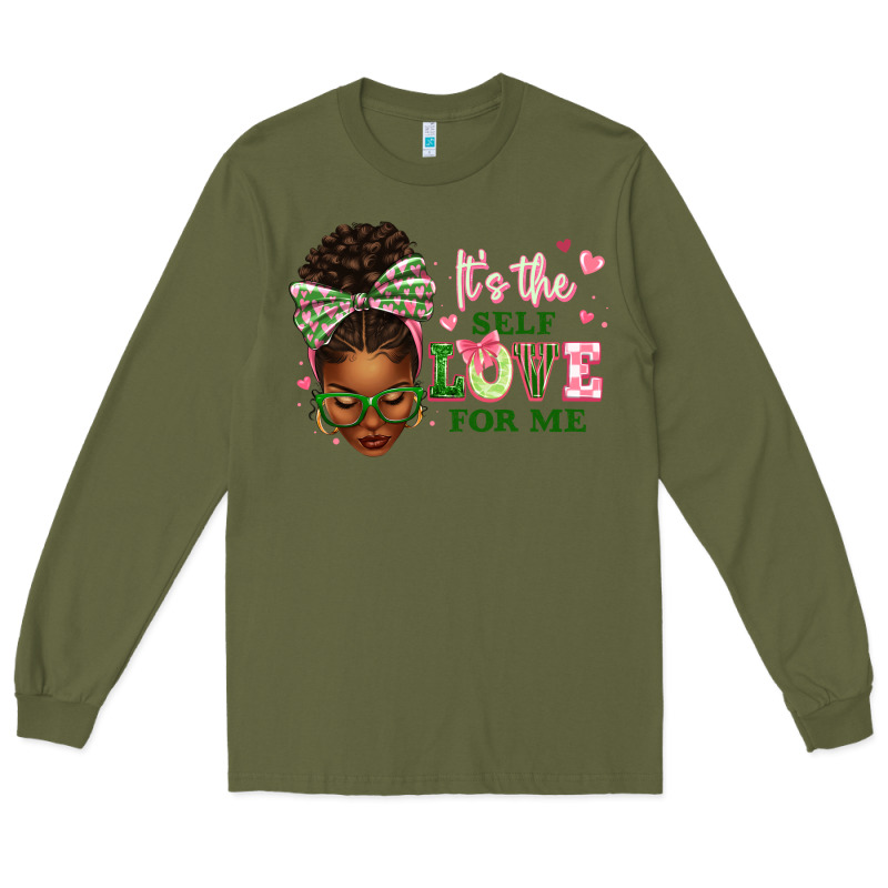 Sorority Colors Its The Self Love For Me Afro Woman2 Long Sleeve Tee by texasbilliewilder | Teevron
