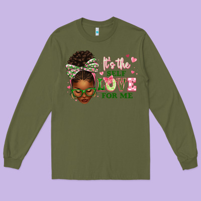 Long Sleeve Tee sorority colors its the self love for me afro woman2