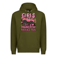 Army Green girls like monster trucks too Premium Hoodie - MaliasSmallBusiness