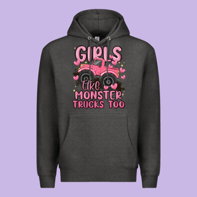 Girls Like Monster Trucks Too Premium Hoodie Designed By Maliassmallbusiness