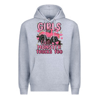 Heather Grey girls like monster trucks too Premium Hoodie - MaliasSmallBusiness