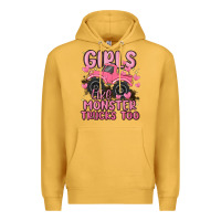 Mustard girls like monster trucks too Premium Hoodie - MaliasSmallBusiness