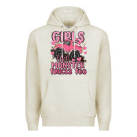 Oatmeal Heather girls like monster trucks too Premium Hoodie - MaliasSmallBusiness