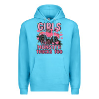 Ocean Blue girls like monster trucks too Premium Hoodie - MaliasSmallBusiness