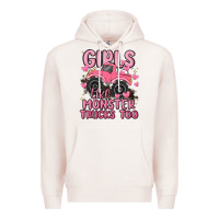 Pale Pink girls like monster trucks too Premium Hoodie - MaliasSmallBusiness