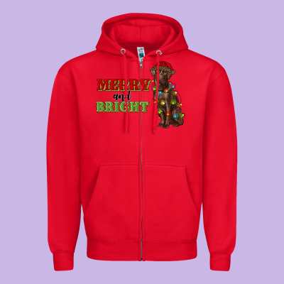 Merry And Bright Labrador Zipper Hoodie Designed By Ranaportraitstore