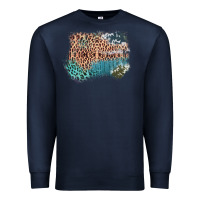 Navy Leopard Wood Cowhide Pattern Mixed Western Frame Premium Sweatshirt - Bettercallsaul