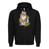 Black siberian cat sunflower and gemstone Zipper Hoodie - texasbilliewilder