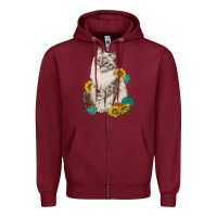 Burgundy siberian cat sunflower and gemstone Zipper Hoodie - texasbilliewilder