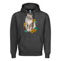 Charcoal Heather siberian cat sunflower and gemstone Zipper Hoodie - texasbilliewilder