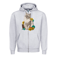 Heather Grey siberian cat sunflower and gemstone Zipper Hoodie - texasbilliewilder