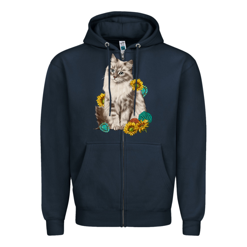 Siberian Cat Sunflower And Gemstone Zipper Hoodie by texasbilliewilder | Teevron