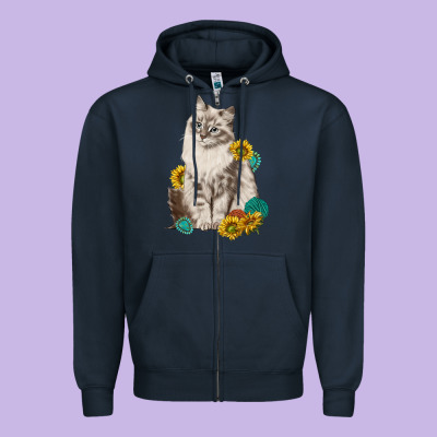 Siberian Cat Sunflower And Gemstone Zipper Hoodie Designed By Texasbilliewilder
